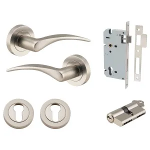 Oxford Lever Round Rose Entrance Kit w Separate High Security Lock Satin Nickel by Iver, a Door Hardware for sale on Style Sourcebook