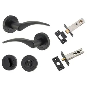 Oxford Lever Round Rose Privacy Kit w Separate Privacy Turn Matt Black by Iver, a Door Hardware for sale on Style Sourcebook