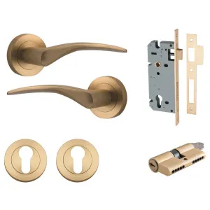 Oxford Lever Round Rose Entrance Kit with Separate High Security Lock Brushed Brass by Iver, a Door Hardware for sale on Style Sourcebook