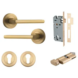 Baltimore Lever Brushed Brass Round Rose Entrance Kit With Separate High Security Lock by Iver, a Door Hardware for sale on Style Sourcebook