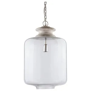 Norden Clear Glass & Wood Pendant Light, White by Schots, a Fixed Lights for sale on Style Sourcebook