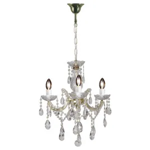 Zurich 3 Light Crystal Glass Chandelier, Gold by Lighting Inspirations, a Chandeliers for sale on Style Sourcebook