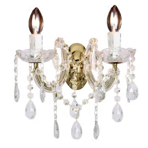 Zurich 2 Light Crystal Glass Wall Light, Gold by Lighting Inspirations, a Chandeliers for sale on Style Sourcebook
