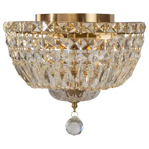 Classique Small 30cm 3 Light Flush Crystal Glass Chandelier, Satin Brass by Lighting Inspirations, a Chandeliers for sale on Style Sourcebook