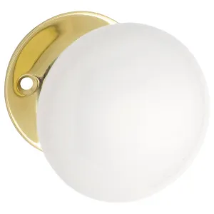 Plain Porcelain Knob on Rose Set, White/Pol Brass by Tradco, a Door Hardware for sale on Style Sourcebook