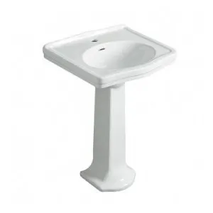 Turner Hastings Claremont 58x45cm Fireclay Basin & Pedestal (w/ 3 Tap Hole), White by Turner Hastings, a Basins for sale on Style Sourcebook