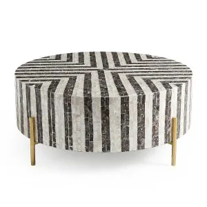 Naya Round Mother of Pearl Coffee Table in Bone Stripes by Luxo Furniture, a Coffee Table for sale on Style Sourcebook