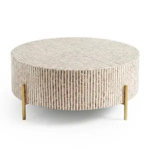 Naya Round Mother of Pearl Coffee Table in Mocha Cream by Luxo Furniture, a Coffee Table for sale on Style Sourcebook