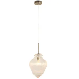 Ridge Contemporary Elongated Ribbed Glass Pendant Brushed Nickel by Lighting Inspirations, a Lighting for sale on Style Sourcebook