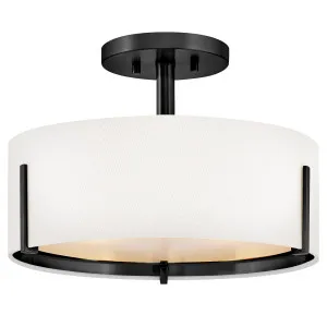 Hinkley Halle Small Linen Drum Shade Semi-Flush Mount Ceiling Light Black by Hinkley, a Lighting for sale on Style Sourcebook