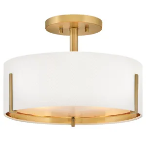 Hinkley Halle Small Linen Drum Shade Semi-Flush Mount Ceiling Light Lacquered Brass by Hinkley, a Lighting for sale on Style Sourcebook