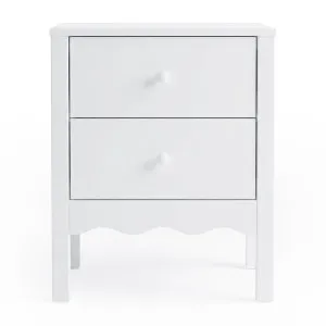 Bellea 45cm Pine Two Drawer Bedside Table in White by Luxo Furniture, a Bedside Tables for sale on Style Sourcebook