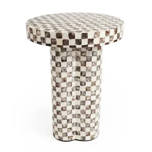 Leif 36cm Checkered Mother of Pearl Side Table in Mocha Cream by Luxo Furniture, a Side Table for sale on Style Sourcebook