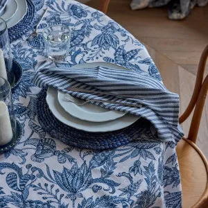 Set/4 Samara Stripe Dark Blue Cotton Napkin by Madras Link, a Napkins for sale on Style Sourcebook