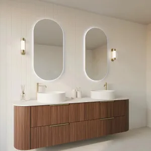 Orvis W Framed Pill Shaped LED Mirror with Wave Motion Sensor 90cm x 45cm Brushed Nickel by Luxe Mirrors, a Illuminated Mirrors for sale on Style Sourcebook