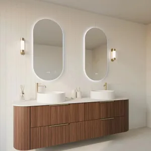 Orvis S Framed Pill Shaped LED Mirror Standard Model available in 2 sizes Brushed Nickel 900mm x 450mm by Luxe Mirrors, a Illuminated Mirrors for sale on Style Sourcebook
