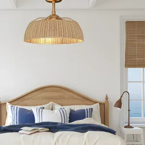 Vencha Harlow Woven Rattan Shade 14" DC Ceiling Fan with LED Light and Remote Gold by Vencha, a Ceiling Fans for sale on Style Sourcebook