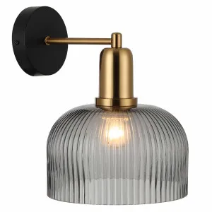 CLA Vintaj Ribbed Glass Dome Wall Light with Antique Brass Accent Smokey Black by Compact Lamps Australia, a Wall Lighting for sale on Style Sourcebook
