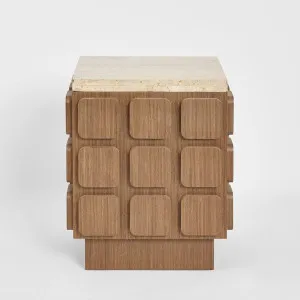 Porto Travertine & Walnut Side Table by MRD Home, a Christmas for sale on Style Sourcebook