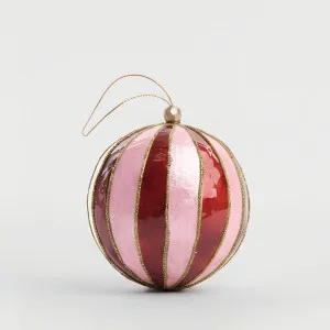 Stripe Handpainted Capiz Bauble Red & Pink by Vixen & Velvet, a Christmas for sale on Style Sourcebook