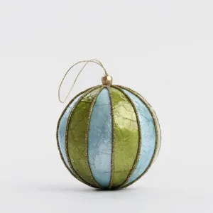 Stripe Handpainted Capiz Bauble Blue & Green by Vixen & Velvet, a Christmas for sale on Style Sourcebook