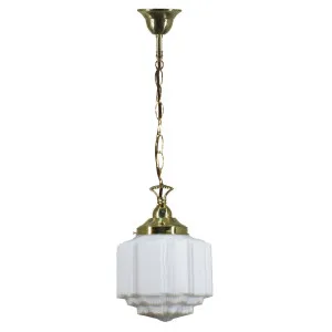 St Kilda 8'' Opal Matte Single Chain Suspension, Polished Brass by Lighting Inspirations, a Fixed Lights for sale on Style Sourcebook