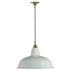 Warehouse 300mm White Metal Shade on Cloth Cord Suspension, Polished Brass by Lighting Inspirations, a Fixed Lights for sale on Style Sourcebook