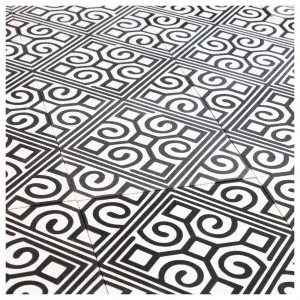 Taza 20x20x1.6 Cement Encaustic Tile, Black & Antique White by Schots, a Encaustic Tiles for sale on Style Sourcebook