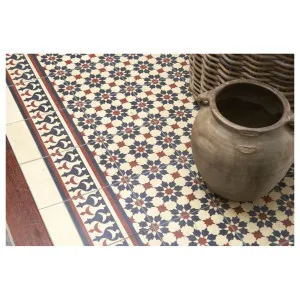 Toulon 20x20cm Border Encaustic Tile, Grey Beige & Red by Schots, a Encaustic Tiles for sale on Style Sourcebook