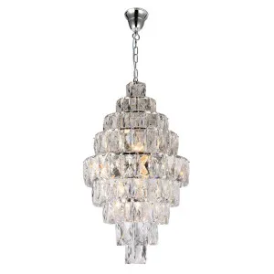 Waterfall 50cm 12 Light 9 Tier Crystal Glass Chandelier, Chrome by Lighting Inspirations, a Chandeliers for sale on Style Sourcebook