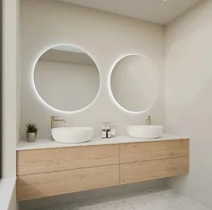 Circo W Framed Round LED Mirror with Wave Motion Sensor available in 4 sizes Brushed Gold 600mm by Luxe Mirrors, a Illuminated Mirrors for sale on Style Sourcebook