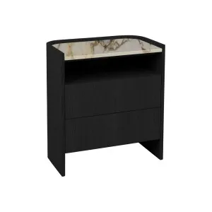 Elsie 2 Drawer Small Bedside - Matt Ocean Marble - Matt Dark Oak by GlobeWest, a Bedside Tables for sale on Style Sourcebook