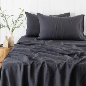 Muse Washed Linen Fitted Sheet Charcoal by Muse, a Sheets for sale on Style Sourcebook