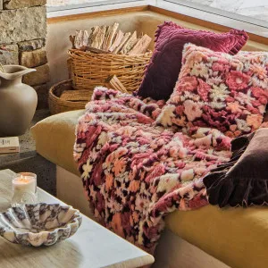 Muse Mila Floral Faux Fur Jacquard Throw Berry by Muse, a Throws for sale on Style Sourcebook