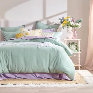 Pillow Talk Washed Linen Look Green Quilt Cover Set Sage by Pillow Talk, a Quilt Covers for sale on Style Sourcebook