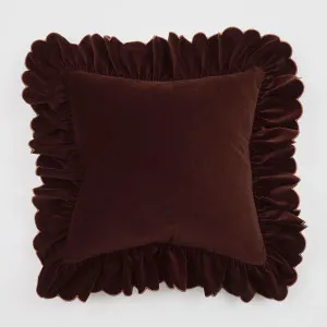 Muse Celine Scalloped Frill Velvet Feather Cushion Chocolate by Muse, a Cushions, Decorative Pillows for sale on Style Sourcebook