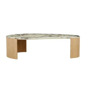 Oberon Curve Marble Coffee Table - Matt Ocean Marble - Natural Ash by GlobeWest, a Coffee Table for sale on Style Sourcebook