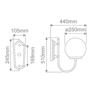 Domus Lisbon Classic U-Arm Outdoor Wall Light with Opal Sphere Shade - Black by Domus, a Outdoor Lighting for sale on Style Sourcebook
