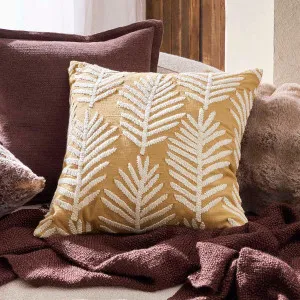 Muse Tanner Palm Embroidered Cushion Ochre Yellow by Muse, a Cushions, Decorative Pillows for sale on Style Sourcebook