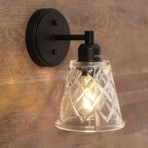 Oriel Lighting Dram Vintage Diamond Pattern Glass Wall Light - Clear by Oriel Lighting, a Wall Lighting for sale on Style Sourcebook