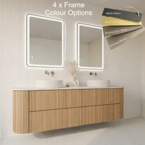 Lume B Framed Curved Edges LED Mirror with Bluetooth 90cm x 70cm Matte Black by Luxe Mirrors, a Illuminated Mirrors for sale on Style Sourcebook