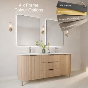 Asta W Framed Curved Edges LED Mirror with Wave Motion Sensor 90cm x 70cm Brushed Gold by Luxe Mirrors, a Illuminated Mirrors for sale on Style Sourcebook