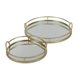 Tinka Set of 2 Gold Round Metal Decor/ Serving Trays by Coast to Coast, a Trays for sale on Style Sourcebook
