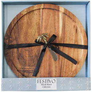 Acacia Round Wooden Serving Board with Palm Spreader  34 x34 x3.55 by La Vida Trading, a Cutlery for sale on Style Sourcebook