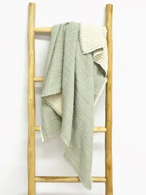 Manly Kantha Sage ribbed Throw Blanket by Robert Mark, a Throws for sale on Style Sourcebook