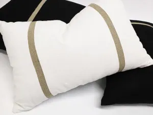 Rectangular Artisian Linen Cushion With Gold Braid 60X40CM by Robert Mark, a Cushions, Decorative Pillows for sale on Style Sourcebook