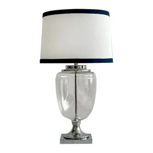 Charlotte Glass and Nickel Lamp with White Linen Shade (Navy Trim) by Florabelle Living, a Lamps for sale on Style Sourcebook