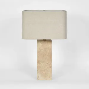 Imperial Travertine Table Lamp with Natural Linen Shade ETA 05/11/2025 by Florabelle Living, a Lamps for sale on Style Sourcebook