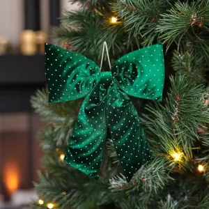 Set of 2 Christmas Hanging Bow W/Dots Velvet 30x34cm Green by Coast to Coast, a Christmas for sale on Style Sourcebook