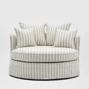 Noosa Hamptons Snuggle Chair Natural Stripe with White piping ETA 14/03/2026 by Florabelle Living, a Chairs for sale on Style Sourcebook